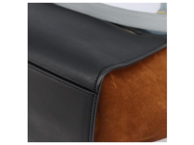 Céline Borsa a mano CELINE Trapeze in pelle 2 vie azzurro e oro autentica 204832V D'oro Blu chiaro - vista 18