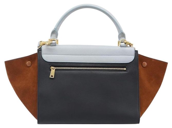 Céline Borsa a mano CELINE Trapeze in pelle 2 vie azzurro e oro autentica 204832V D'oro Blu chiaro - vista 2