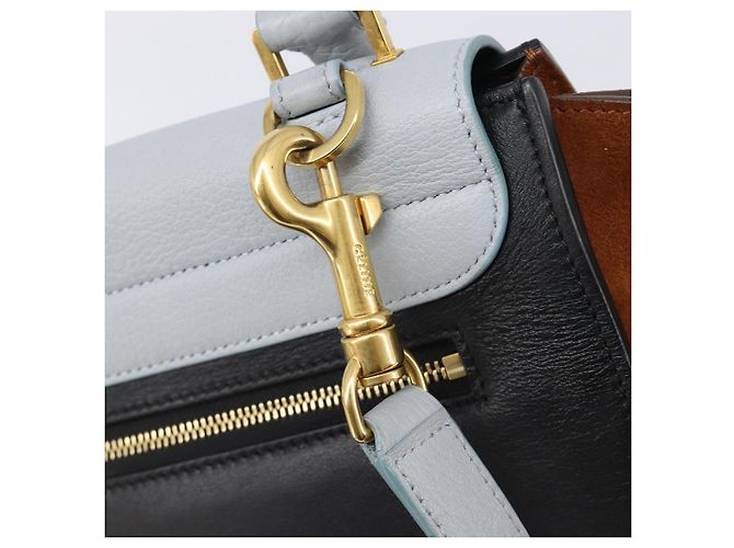 Céline Borsa a mano CELINE Trapeze in pelle 2 vie azzurro e oro autentica 204832V D'oro Blu chiaro - vista 21