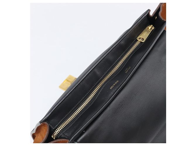 Céline Borsa a mano CELINE Trapeze in pelle 2 vie azzurro e oro autentica 204832V D'oro Blu chiaro - vista 22