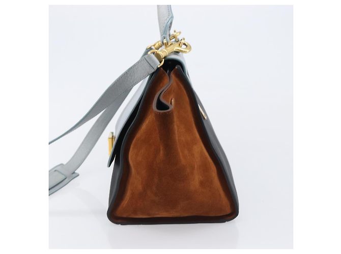 Céline Borsa a mano CELINE Trapeze in pelle 2 vie azzurro e oro autentica 204832V D'oro Blu chiaro - vista 3