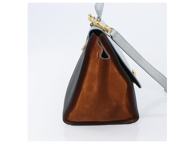 Céline Borsa a mano CELINE Trapeze in pelle 2 vie azzurro e oro autentica 204832V D'oro Blu chiaro - vista 4