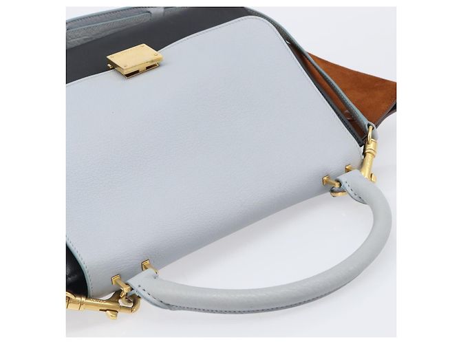 Céline Borsa a mano CELINE Trapeze in pelle 2 vie azzurro e oro autentica 204832V D'oro Blu chiaro - vista 6