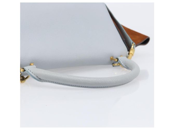 Céline Borsa a mano CELINE Trapeze in pelle 2 vie azzurro e oro autentica 204832V D'oro Blu chiaro - vista 7