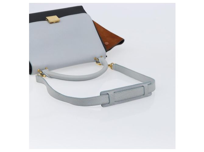 Céline Borsa a mano CELINE Trapeze in pelle 2 vie azzurro e oro autentica 204832V D'oro Blu chiaro - vista 8