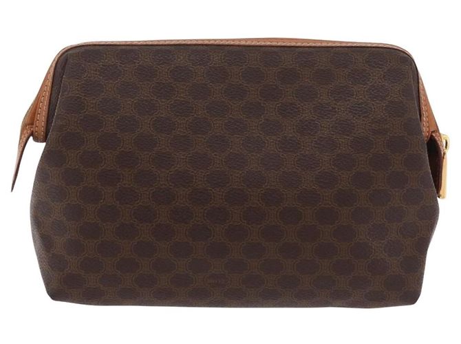 Céline Pouch CELINE Macadam Canvas PVC Brown Gold Tone Auth mr3008A Marrone - vista 2