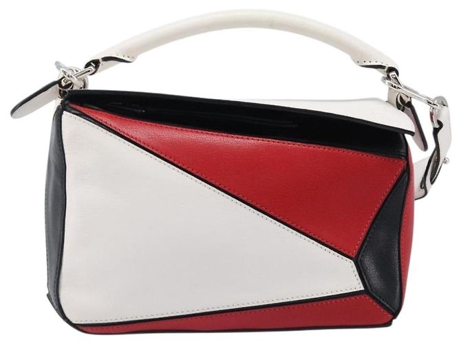 LOEWE Puzzle Bag Medium Handtasche Leder 2way Rot Silber Auth LN127M - Ansicht 13