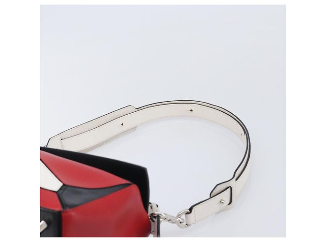 LOEWE Puzzle Bag Medium Handtasche Leder 2way Rot Silber Auth LN127M - Ansicht 15