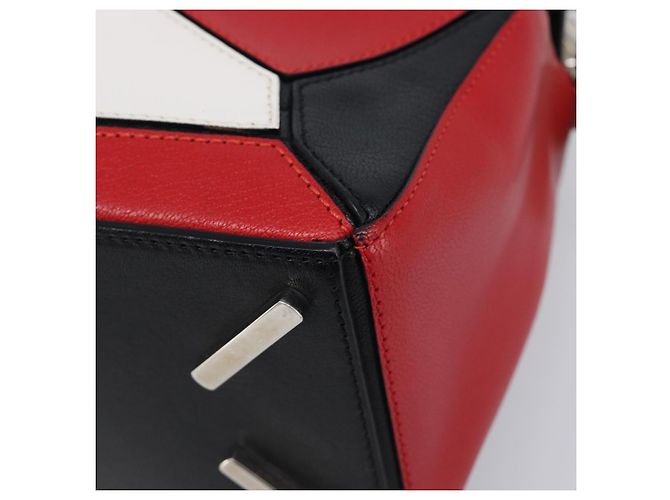 LOEWE Puzzle Bag Medium Handtasche Leder 2way Rot Silber Auth LN127M - Ansicht 16