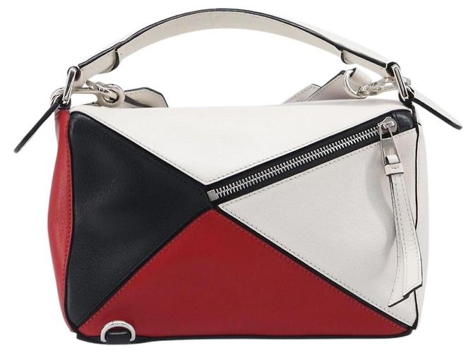 LOEWE Puzzle Bag Medium Handtasche Leder 2way Rot Silber Auth LN127M - Ansicht 2
