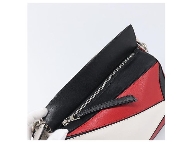 LOEWE Puzzle Bag Medium Handtasche Leder 2way Rot Silber Auth LN127M - Ansicht 21