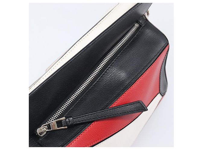 LOEWE Puzzle Bag Medium Handtasche Leder 2way Rot Silber Auth LN127M - Ansicht 22