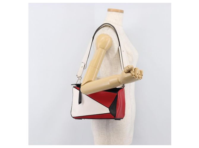 LOEWE Puzzle Bag Medium Handtasche Leder 2way Rot Silber Auth LN127M - Ansicht 29