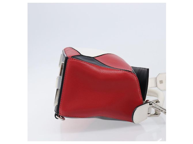 LOEWE Puzzle Bag Medium Handtasche Leder 2way Rot Silber Auth LN127M - Ansicht 3