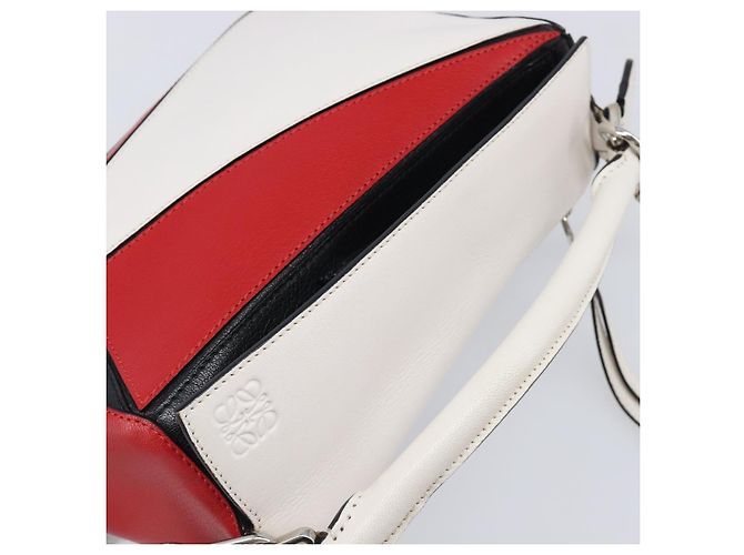 LOEWE Puzzle Bag Medium Handtasche Leder 2way Rot Silber Auth LN127M - Ansicht 6