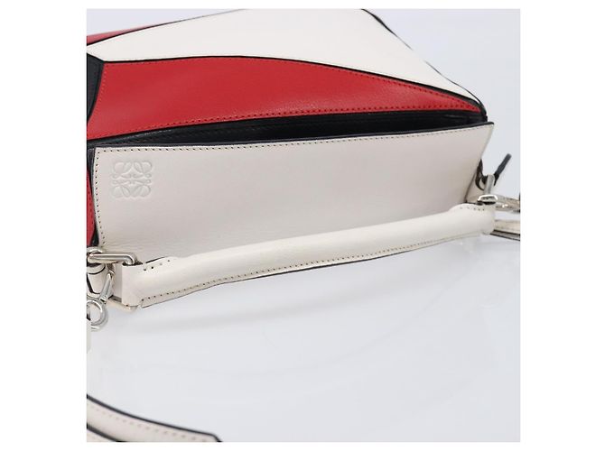 LOEWE Puzzle Bag Medium Handtasche Leder 2way Rot Silber Auth LN127M - Ansicht 7