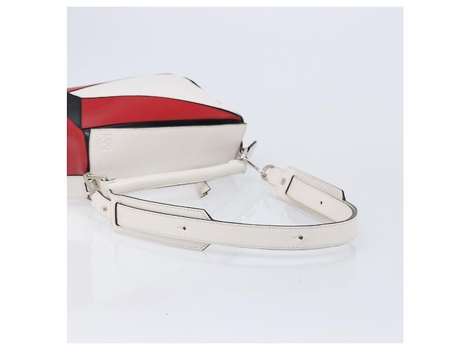 LOEWE Puzzle Bag Medium Handtasche Leder 2way Rot Silber Auth LN127M - Ansicht 8