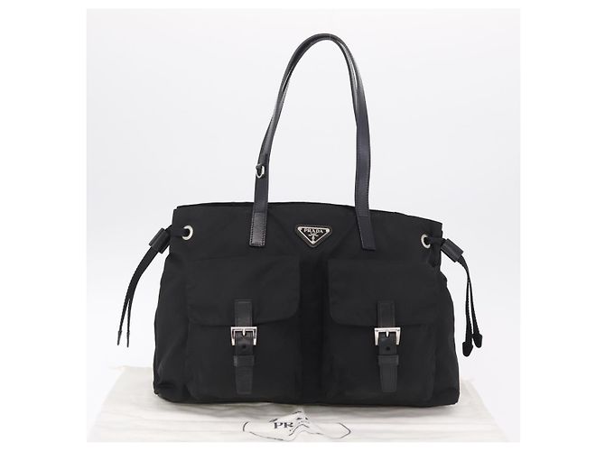Bolso Tote PRADA Nylon Black Silver Auth 206115V Negro Plata - vista 12