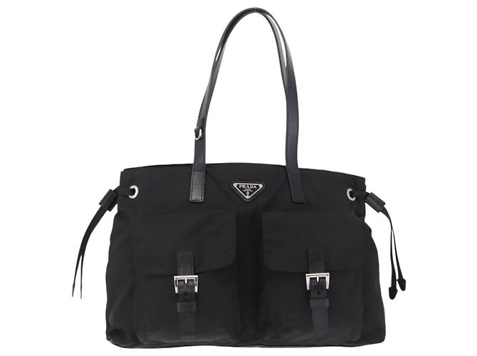 Bolso Tote PRADA Nylon Black Silver Auth 206115V Negro Plata - vista 13