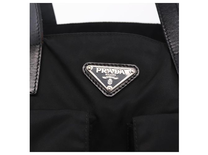 Bolso Tote PRADA Nylon Black Silver Auth 206115V Negro Plata - vista 21