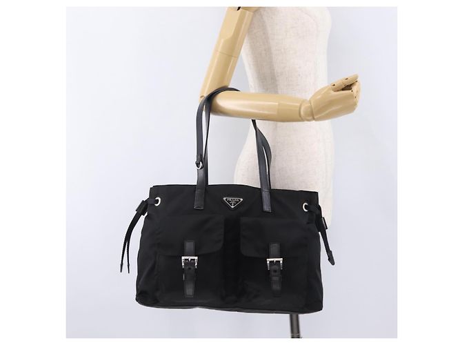 Bolso Tote PRADA Nylon Black Silver Auth 206115V Negro Plata - vista 34