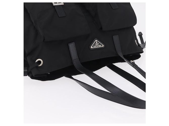 Bolso Tote PRADA Nylon Black Silver Auth 206115V Negro Plata - vista 6