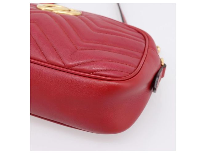 Borsa a tracolla GUCCI GG Marmont in pelle rossa e oro 447632 Auth ka6415 Rosso D'oro - vista 11