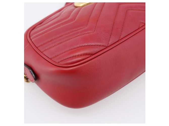 Borsa a tracolla GUCCI GG Marmont in pelle rossa e oro 447632 Auth ka6415 Rosso D'oro - vista 12