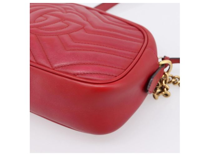 Borsa a tracolla GUCCI GG Marmont in pelle rossa e oro 447632 Auth ka6415 Rosso D'oro - vista 13