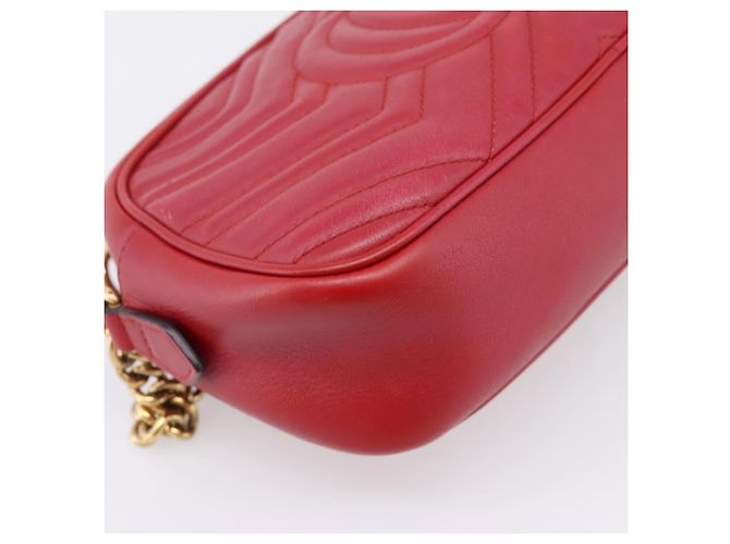 Borsa a tracolla GUCCI GG Marmont in pelle rossa e oro 447632 Auth ka6415 Rosso D'oro - vista 14