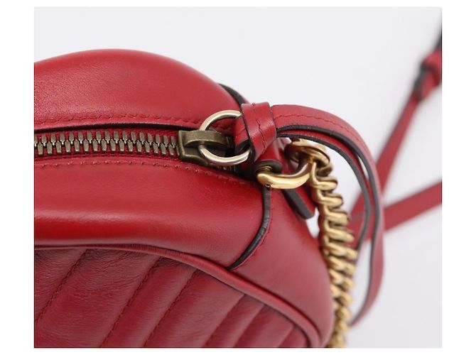 Borsa a tracolla GUCCI GG Marmont in pelle rossa e oro 447632 Auth ka6415 Rosso D'oro - vista 15