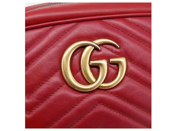 Borsa a tracolla GUCCI GG Marmont in pelle rossa e oro 447632 Auth ka6415 Rosso D'oro - vista 16