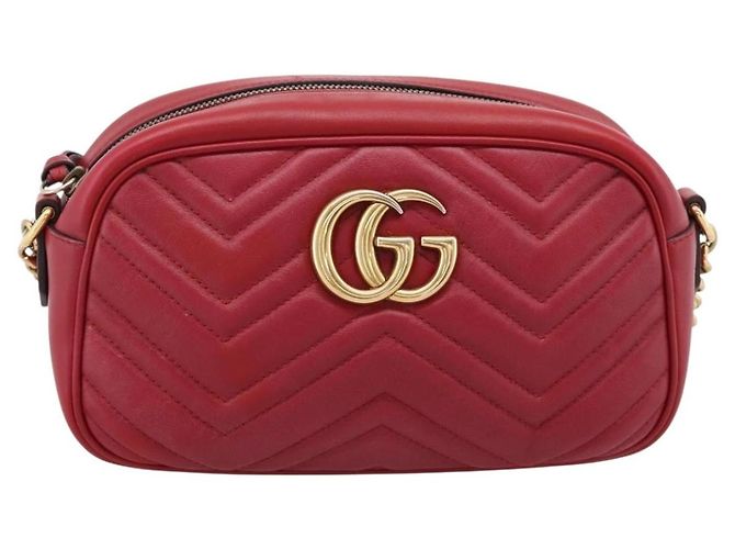 Borsa a tracolla GUCCI GG Marmont in pelle rossa e oro 447632 Auth ka6415 Rosso D'oro - vista 2