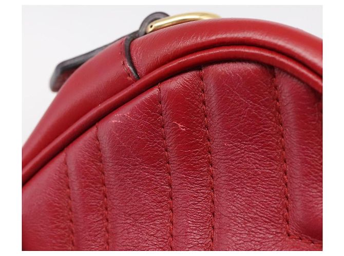 Borsa a tracolla GUCCI GG Marmont in pelle rossa e oro 447632 Auth ka6415 Rosso D'oro - vista 23