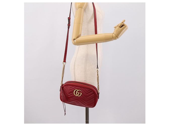 Borsa a tracolla GUCCI GG Marmont in pelle rossa e oro 447632 Auth ka6415 Rosso D'oro - vista 24