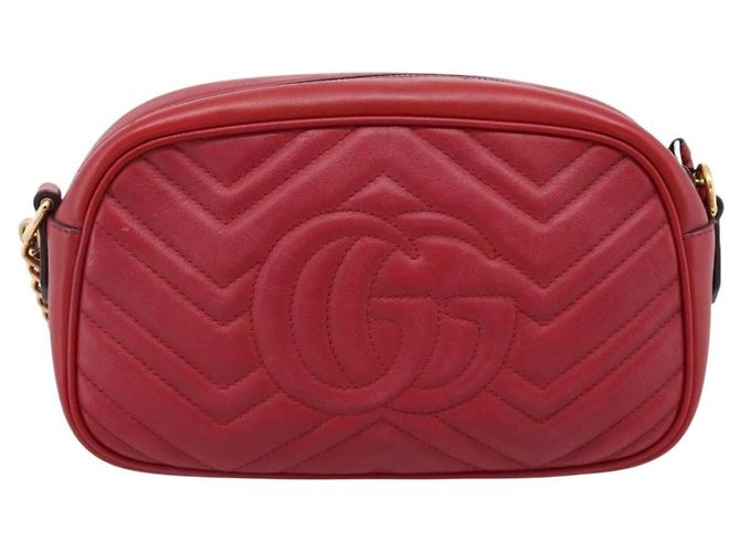 Borsa a tracolla GUCCI GG Marmont in pelle rossa e oro 447632 Auth ka6415 Rosso D'oro - vista 3