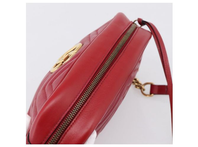 Borsa a tracolla GUCCI GG Marmont in pelle rossa e oro 447632 Auth ka6415 Rosso D'oro - vista 6