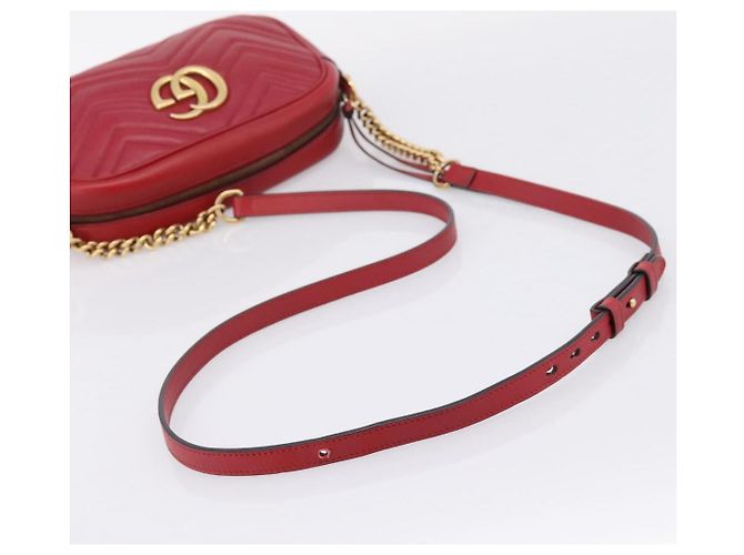 Borsa a tracolla GUCCI GG Marmont in pelle rossa e oro 447632 Auth ka6415 Rosso D'oro - vista 7