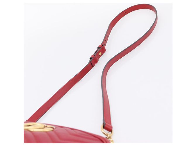 Borsa a tracolla GUCCI GG Marmont in pelle rossa e oro 447632 Auth ka6415 Rosso D'oro - vista 9