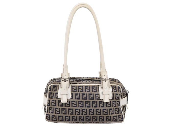 FENDI Zucchino Canvas Handtasche Navy Silver 8BN004 Auth mr2935 Silber Marineblau - Ansicht 2