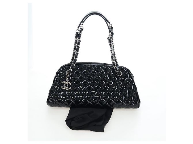 Borsa Bowling CHANEL Matelasse Mademoiselle Vernice Nera Argento CC Auth yk20960V Nero - vista 12