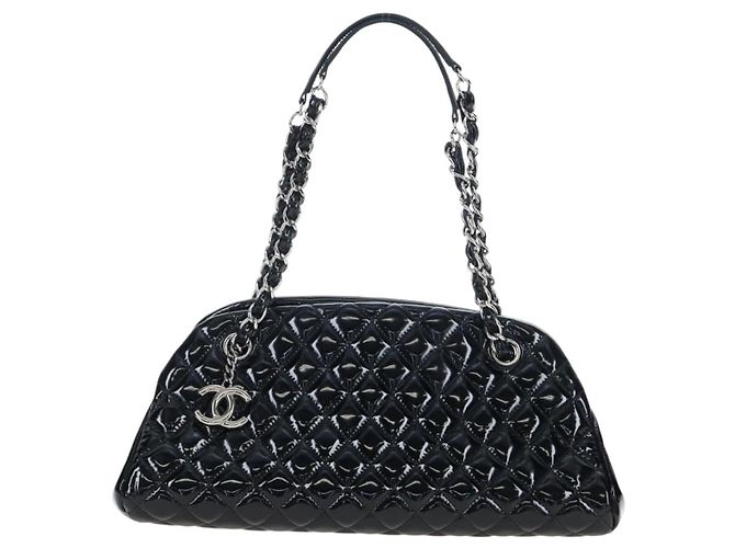 Borsa Bowling CHANEL Matelasse Mademoiselle Vernice Nera Argento CC Auth yk20960V Nero - vista 13