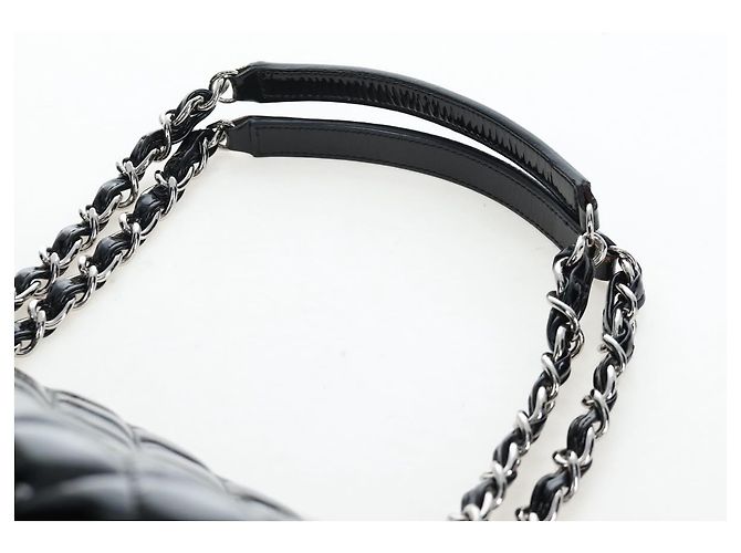 Borsa Bowling CHANEL Matelasse Mademoiselle Vernice Nera Argento CC Auth yk20960V Nero - vista 14