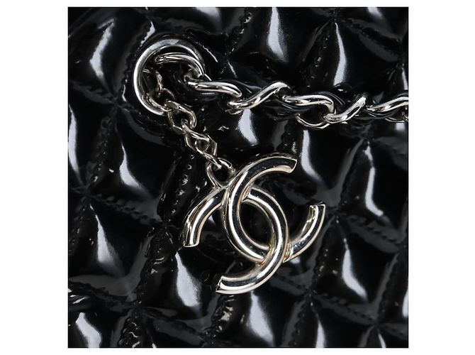 Borsa Bowling CHANEL Matelasse Mademoiselle Vernice Nera Argento CC Auth yk20960V Nero - vista 19