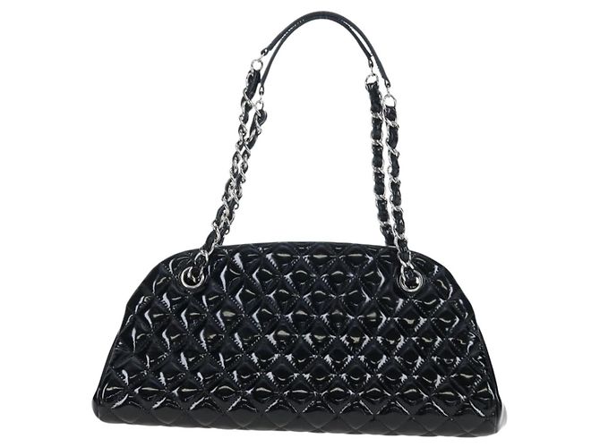 Borsa Bowling CHANEL Matelasse Mademoiselle Vernice Nera Argento CC Auth yk20960V Nero - vista 2