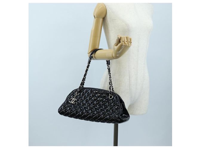 Borsa Bowling CHANEL Matelasse Mademoiselle Vernice Nera Argento CC Auth yk20960V Nero - vista 28