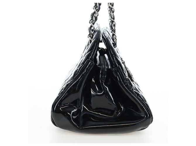 Borsa Bowling CHANEL Matelasse Mademoiselle Vernice Nera Argento CC Auth yk20960V Nero - vista 4