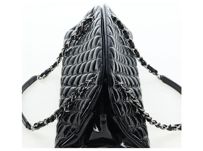 Borsa Bowling CHANEL Matelasse Mademoiselle Vernice Nera Argento CC Auth yk20960V Nero - vista 6