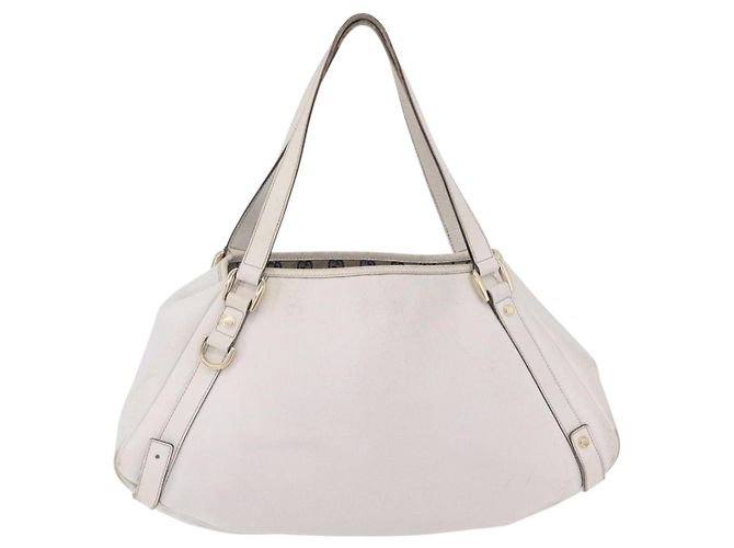Borsa Tote GUCCI Abbey in Pelle Bianco Oro 130736 Auth 206102 - vista 13