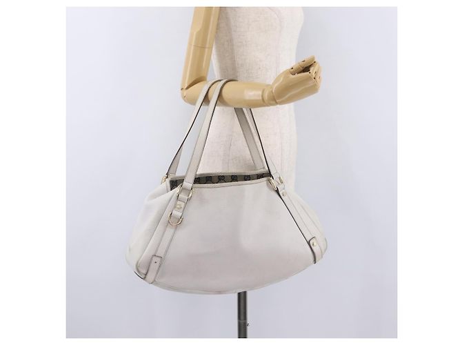 Borsa Tote GUCCI Abbey in Pelle Bianco Oro 130736 Auth 206102 - vista 29